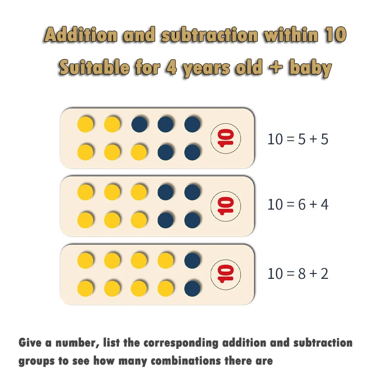 몬테소리 수학 및 나무 소재 10 프레임 계산 보드 장난감 어린이용, 색상 정렬, 나무 퍼즐, 유치원 학습 완구