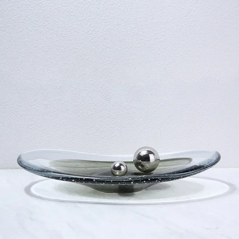 Nordic Minimalist Round Bubble Glass Fruit Plate Thick Flat Design Creative Home Decor for Living Room Dining Table Jewelry