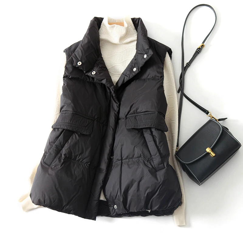 2024 Women Autumn Winter Vest Coat Stand Collar 90% White Duck Down Female Tops Vest Chaleco Mujer Gilet Casaco Feminino