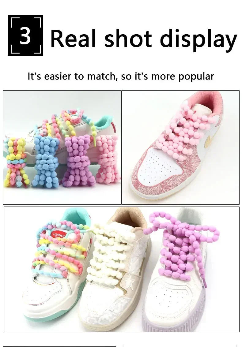 1Pair Thickened 1CM Boot Shoelace Fashion Beaded Shoelaces Colorful Sneaker Round Laces for Shoes 120/140/160cm Shoe Accessories