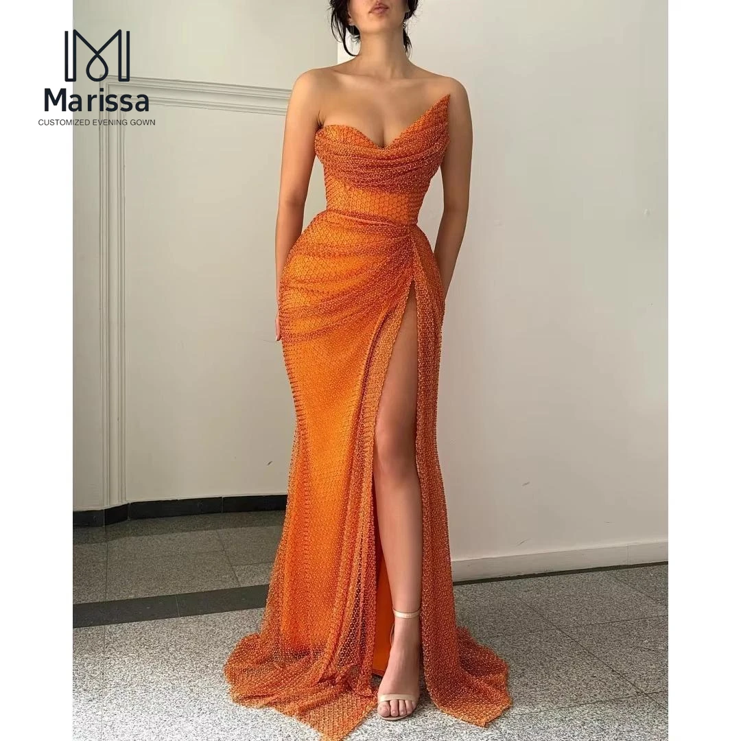 

Marissa Fish Tail Slit Evening Dresses Woman Elegant Party Dresses 2025 Glossy Wedding Dress Custom Made Off-shoulder Ball Gowns