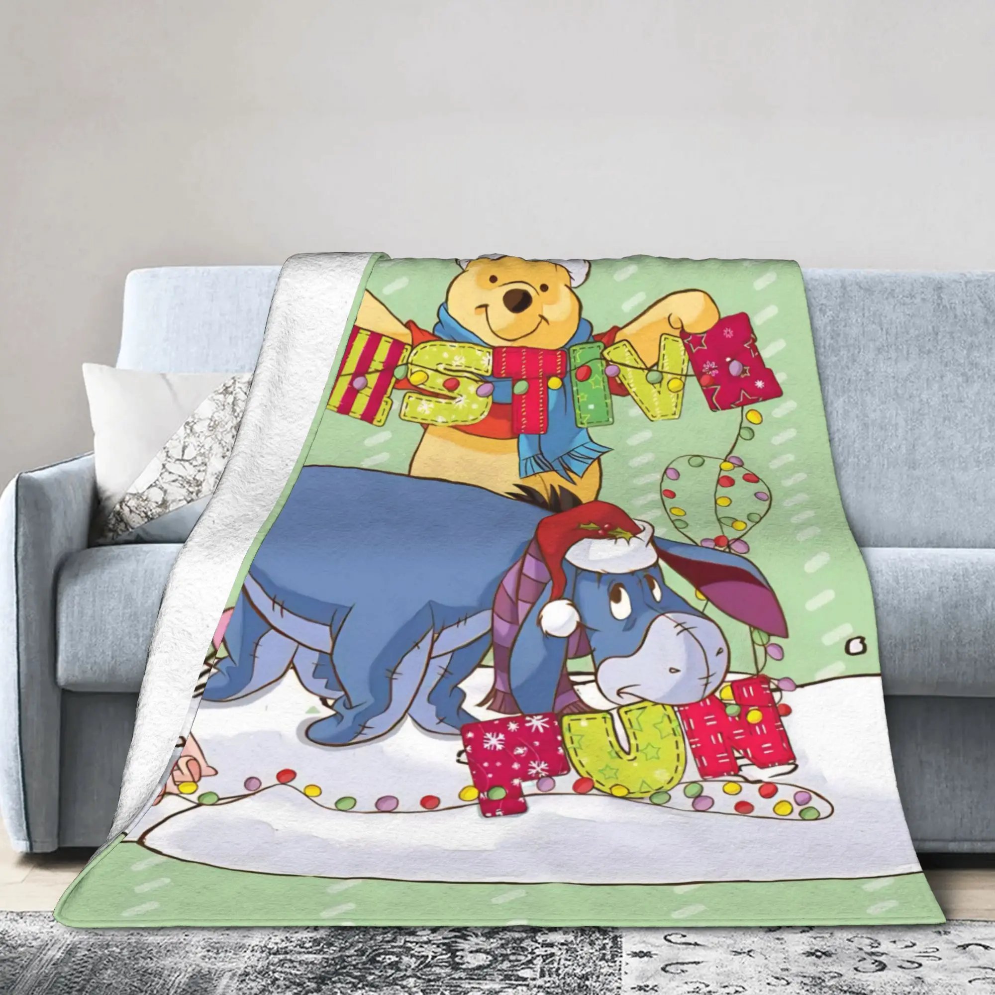 

Winnie the Pooh Christmas Blanket Flannel Spring/Autumn Breathable Ultra-Soft Throw Blanket for Home Travel Bedspread