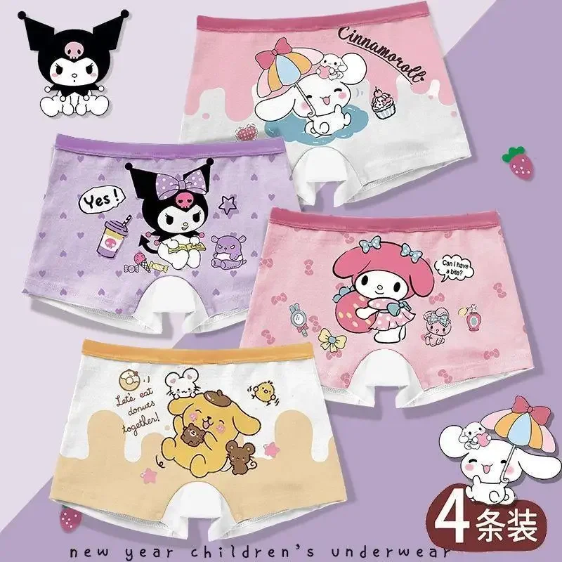 

Kuromi Kawaii Girls' Four Cornered Underwear Anime Cartoon Comfortable Children Flat Pants Sanrio Skin Friendly Soft Breathable