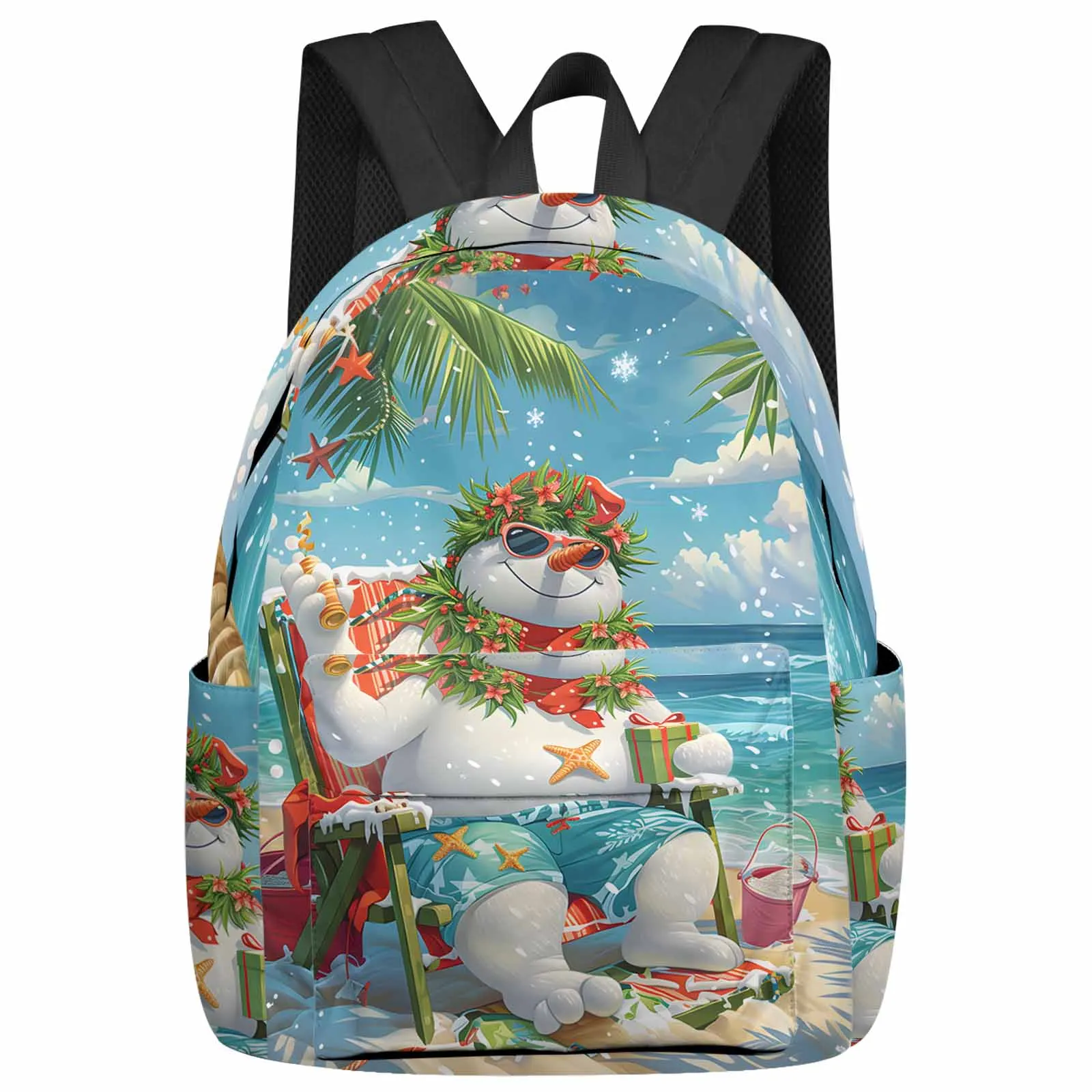 

Christmas Snowman Hawaii Vacation Gift Backpack School Bags for Teenagers Students Laptop Bag Women's Casual Travel Backpack