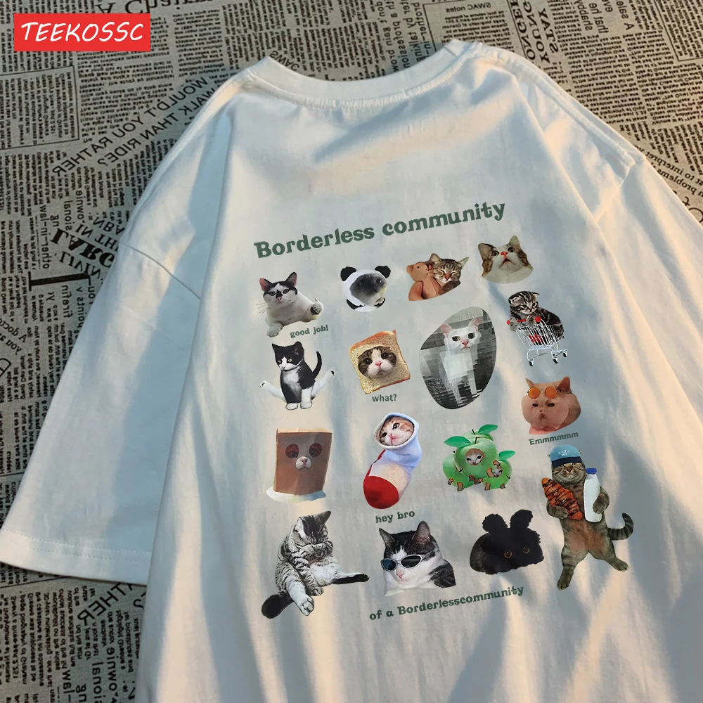 Borderless Community With Many Cat Patterns Male T-Shirt Graphic Cotton T-Shirts High-Quality Cool Tee Shirt Cute Oversized Tops