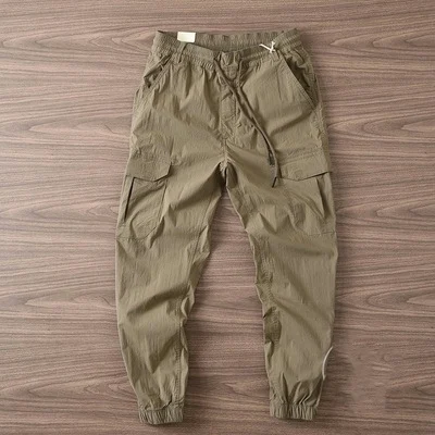 Men's Casual Cotton Work Trousers Loose Fit Straight Leg Long Pants Summer Faion Youthful Sle een Color mid Waist Elastic