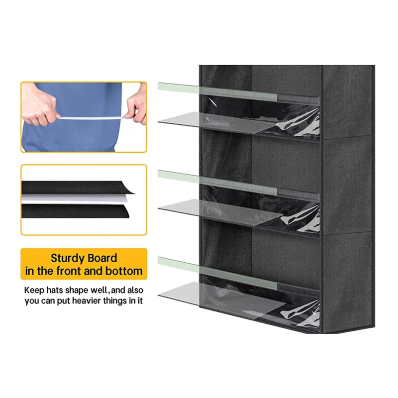 

ABKL-Дверные стойки для шляп для бейсболок, прозрачные глубокие карманы, органайзер для шляп для шкафа или стены с 3-мя крючками, дисплей для кепок