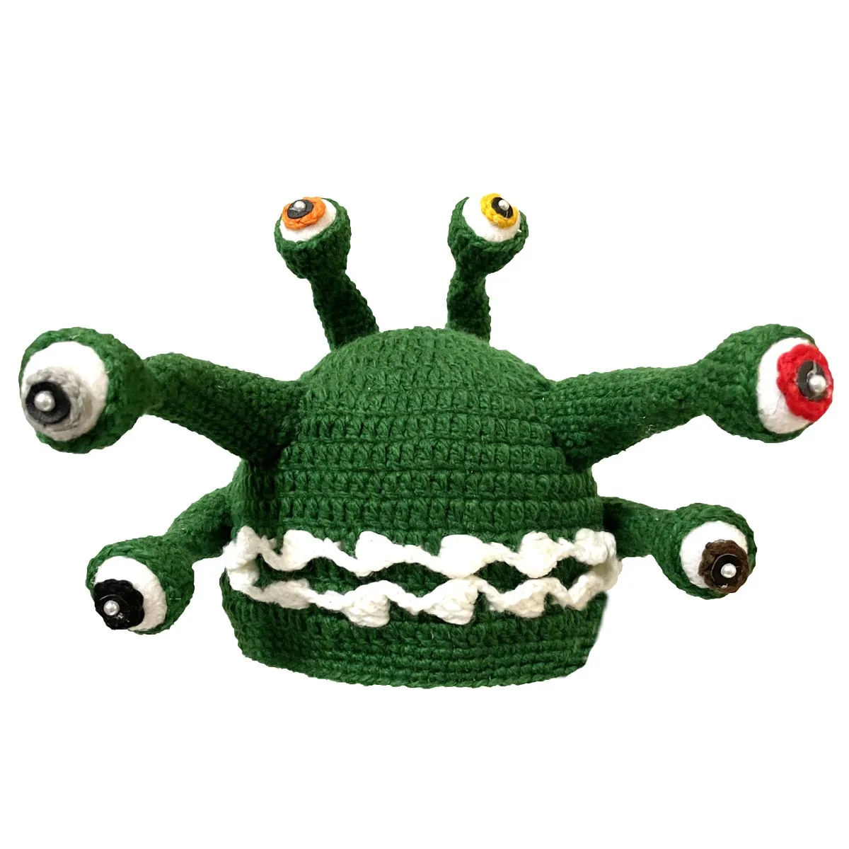 

BomHCS Halloween Beanie Monster Hat Long Antenna Horn Eyes Mouth Knitted Funny Scared Cosplay Cap