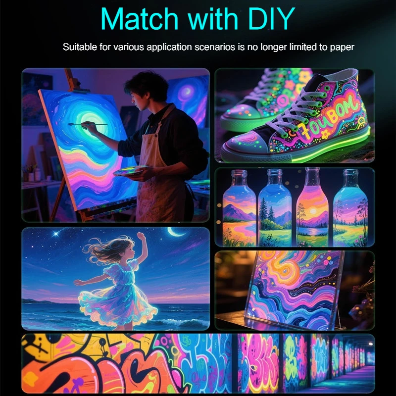 Borrence 20/60ml Fluorescent Pigment Long-Lasting Luminous Paint Glow In Dark Acrylic Paints Artwork DIY Festival Party Supplies image 2