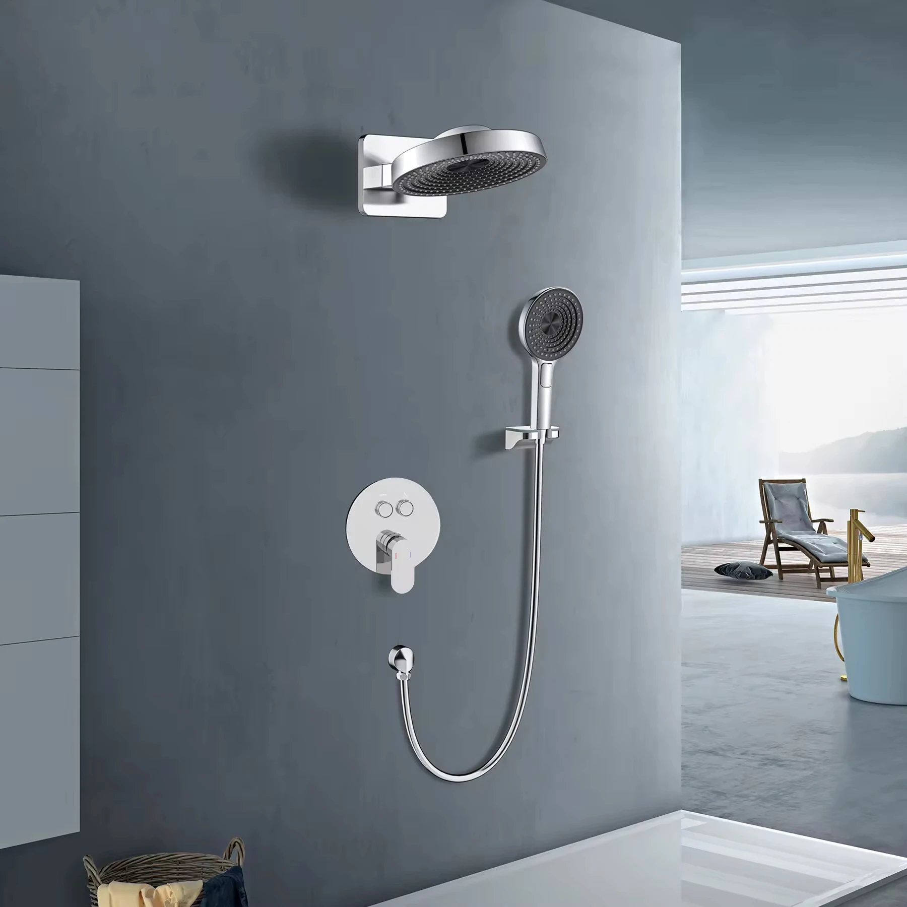 

In-Wall Shower Faucets Bathroom Shower System Waterfall Hot And Cold Water Bath Mixer Taps Concealed Shower Mixer Set