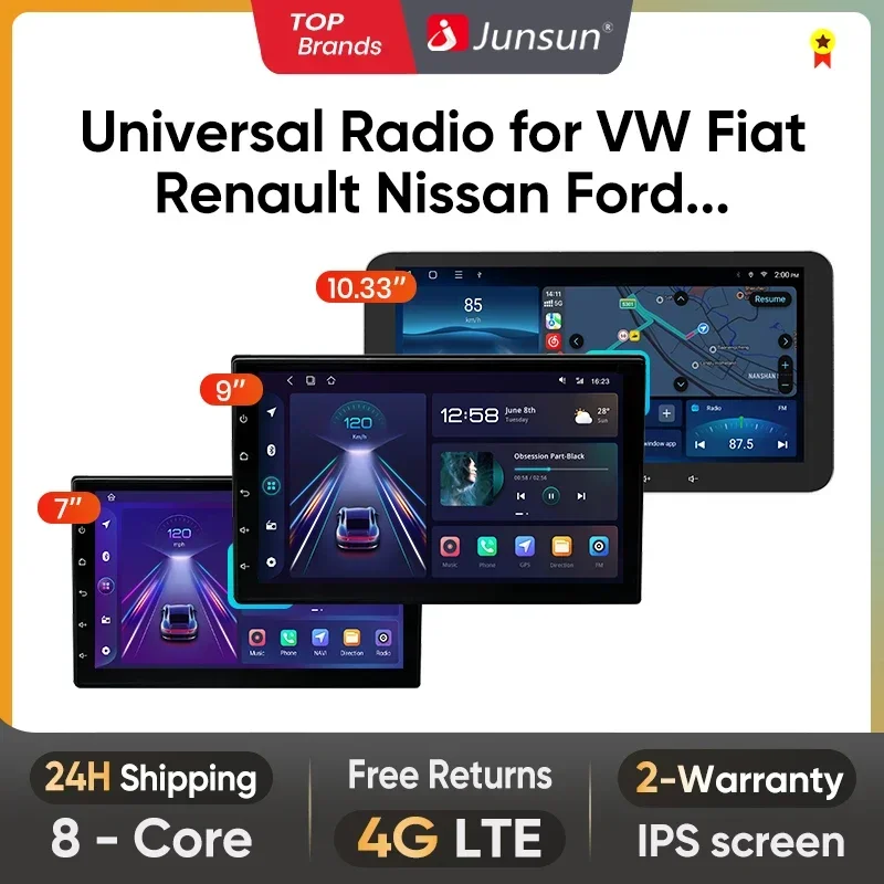 Junsun-Autoradio CarPlay universel sans fil pour Apple, Android Auto, Bluetooth, DSP, IPS, écran tactile stéréo, limita…