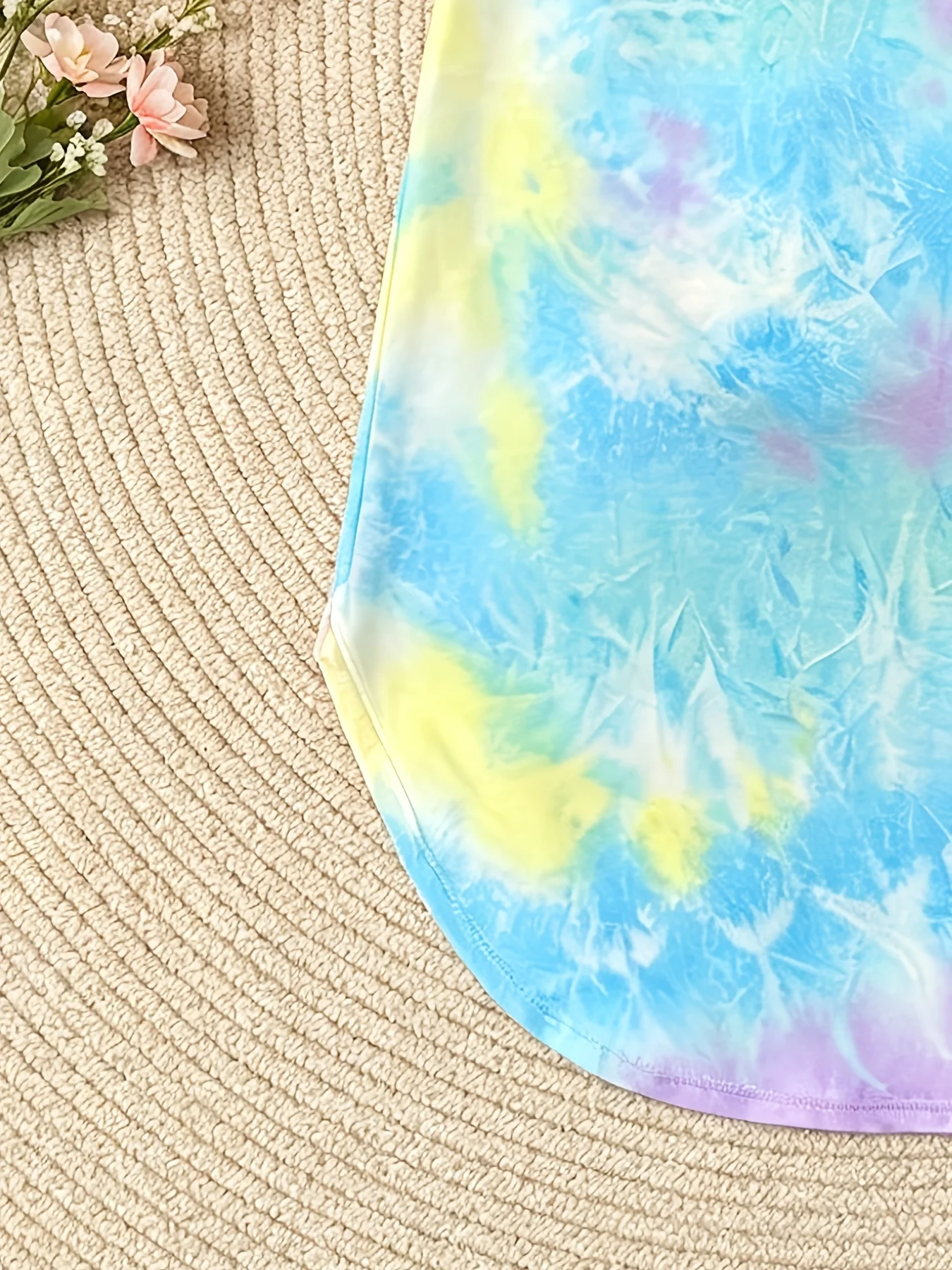 Freizeitkleid für Mädchen, modisches ärmelloses Kleid mit Batik-Print, Rundhalsausschnitt, kurzer Vorderseite und langer Rückseite, Sommerkleid in Dopamin-Farben für Mädchen, geeignet für Kinder im Alter von 8-12 Jahren, für den Heim- und Outdoor-Gebrauch bei verschiedenen Anlässen – Detail 8