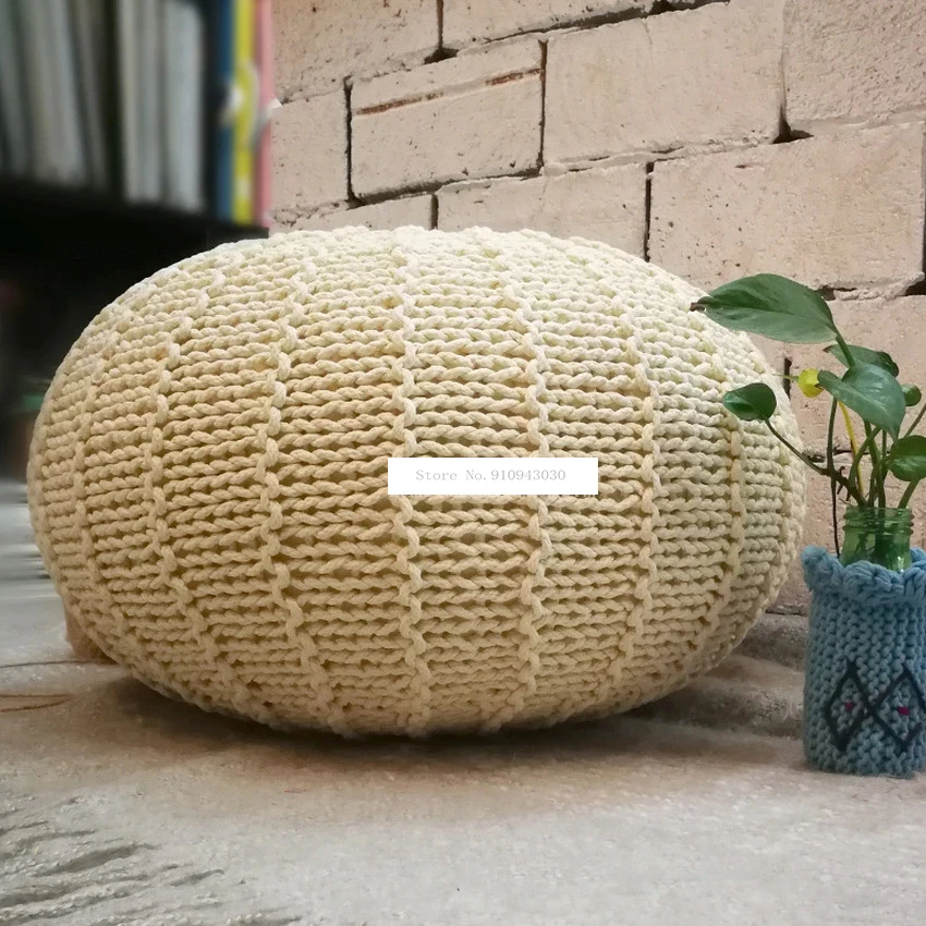 Home Decoration Creative Soft Leisure Stool Nordic Full Cotton Hand Woven Round Low Stool For Shoes Change Sitting living Room