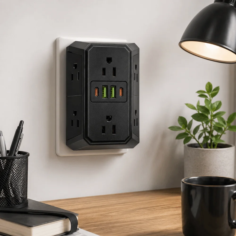 

US Plug Multi Port Expander Multiple USB Ports High-Quality Internal Parts Six Outlet Power Splitter Compact Design for US