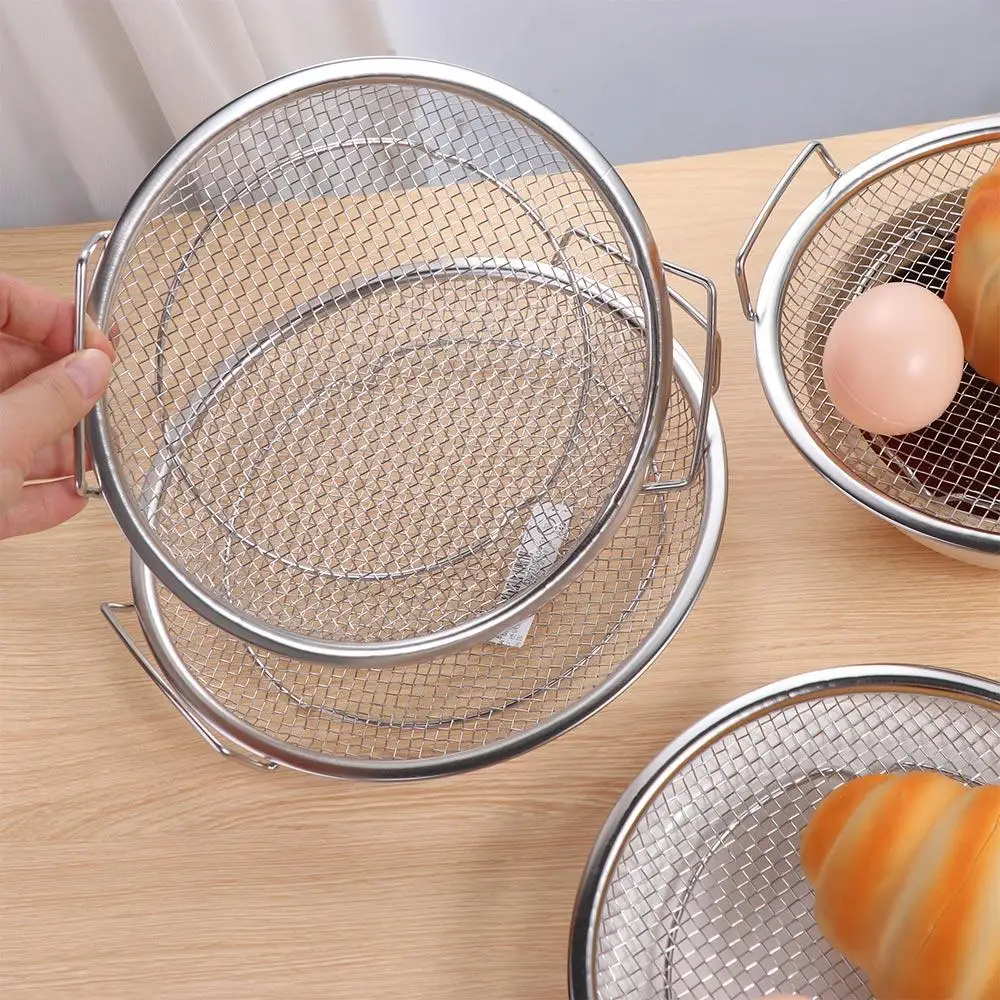 Round Stainless Steel Frying Filter Large Mesh Design Oil Strainer Tray Net Frying Basket with Binaural Handle Rustproof