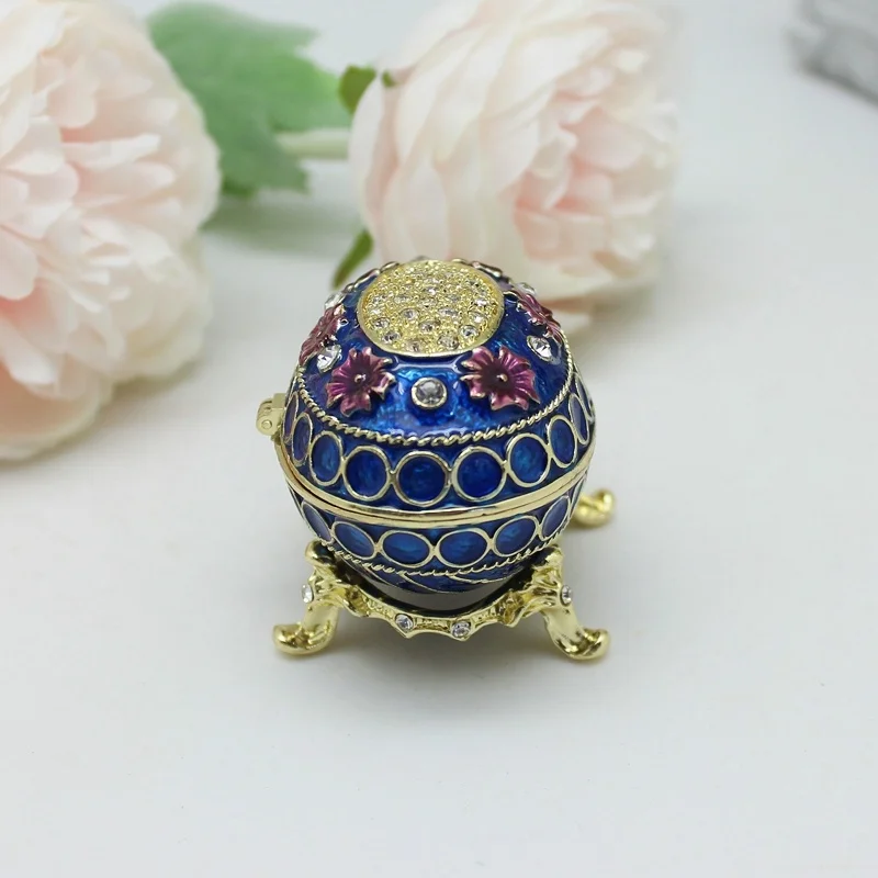 SHINNYGIFTS Easter Gift Boxes Pewter Enamel Faberge Egg Jewelry Gift Box Egg Shape Trinket Boxes