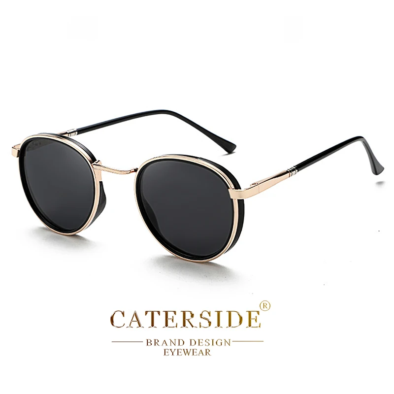 Caterside Retro Polarisierte Runde Sonnenbrille für Herren, Steampunk TR Metallrahmen Sonnenbrille für Damen, Fahren, Angeln, Party, UV400-Schutz – Detail 6