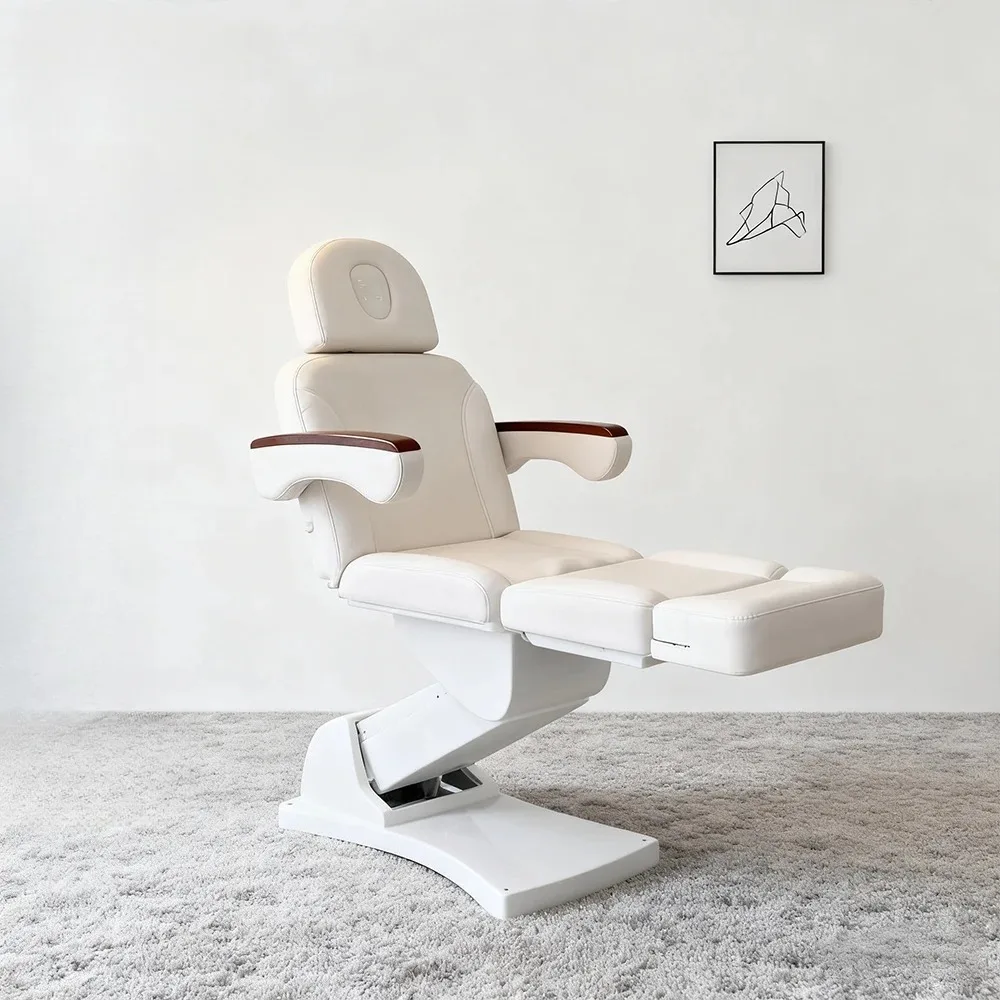 3 Motor Electric Beauty Bed Adjustable White Facial Bed Massage Table Facial Hole Wood Armrest Spa Esthetician Lash Tattoo Bed