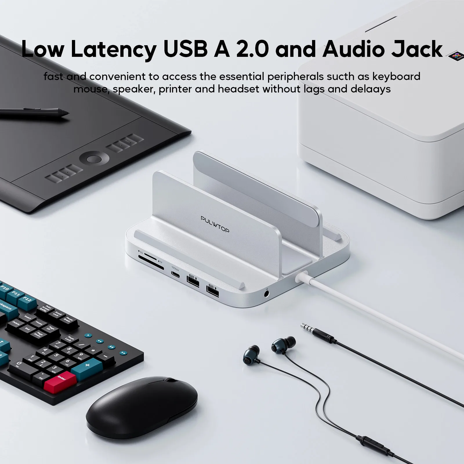 PULWTOP USB-C Stand Hub avec boîtier SSD pour Mac Mini, Mini Dock Mac Vertical 8 en 1, pour Mac Mini M2/M1 plus tard 2018