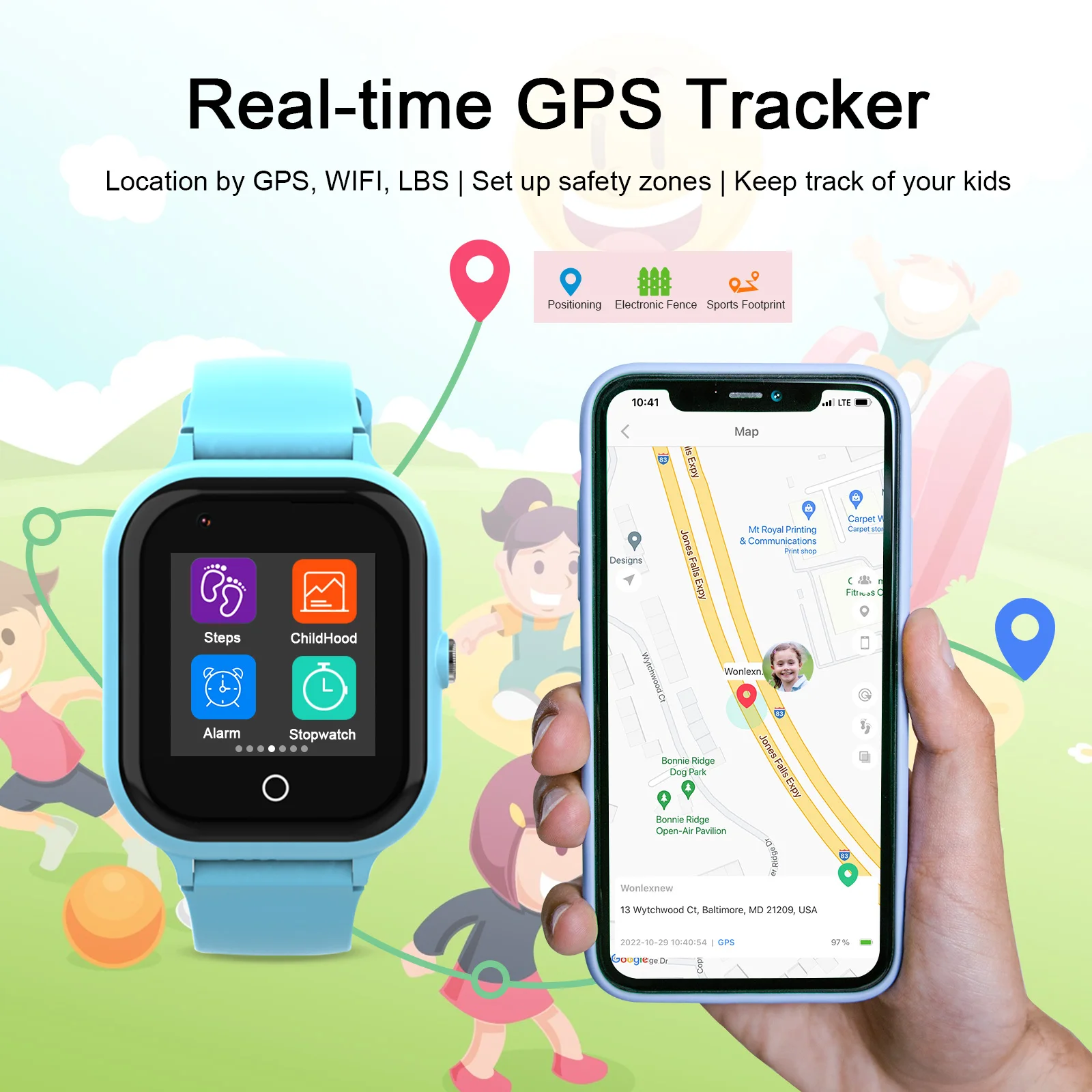 Wonlex KT24 Smart Watch Kids GPS Real-Time Location Tracker 4G Video Call SOS IP68 Waterproof Children Smartwatch With Whatsapp