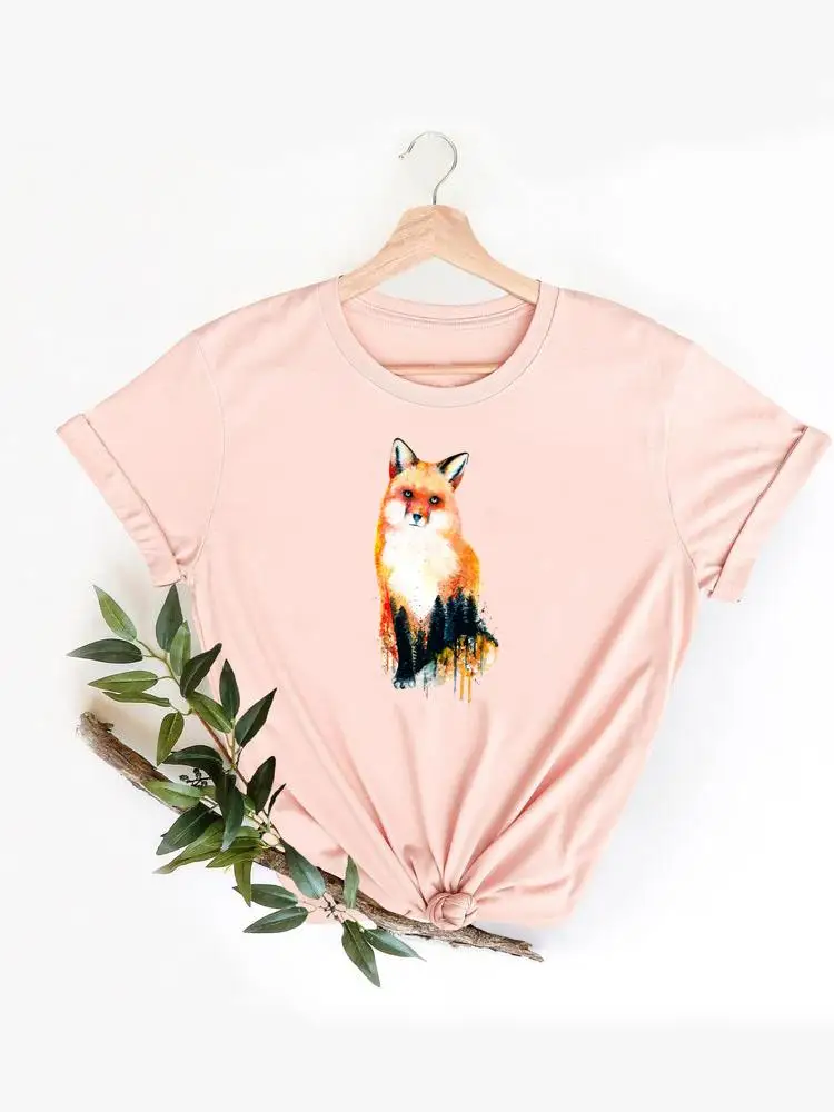 

Watercolor Cartoon Animal Trend Clothing Summer Top Basic Women Clothes Fashion Short Sleeve Print T Shirt Tee Graphic T-shirt