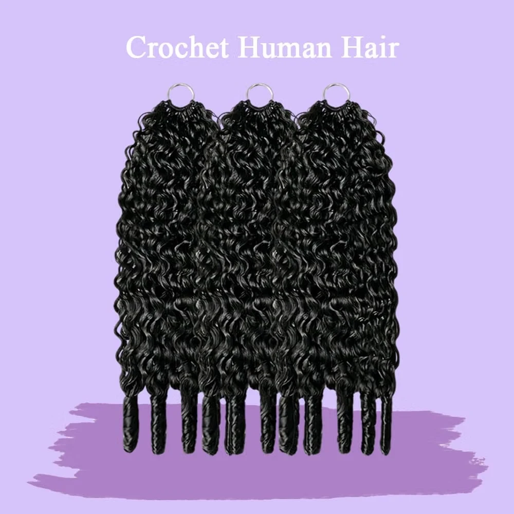 Burmese Curly Miracle Knots Crochet Human Hair 14-26 Inch Peruvian Hair Extensions 60g One Bulk And Braiding Hair 100% Human Hair Bundles Feather Crochet Human Hair For Women 1/2/3 Pieces ALIANNA Hair Reusable Pre-Separated Beginner Friendly Natural Black view 3