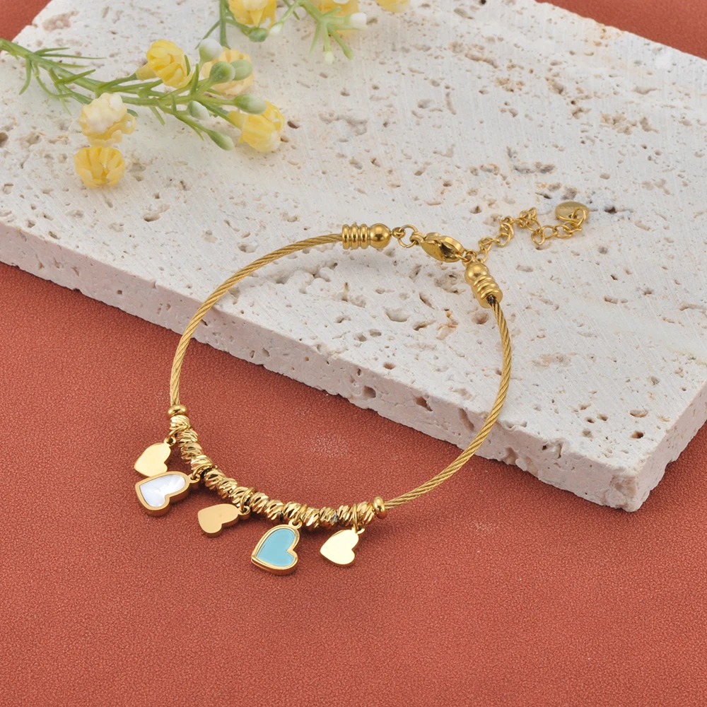 Lokaer Mode Blau Shell Herz Charm Armband Halskette Für Frauen Mädchen Vergoldet Edelstahl Party Schmuck Geschenke B25207