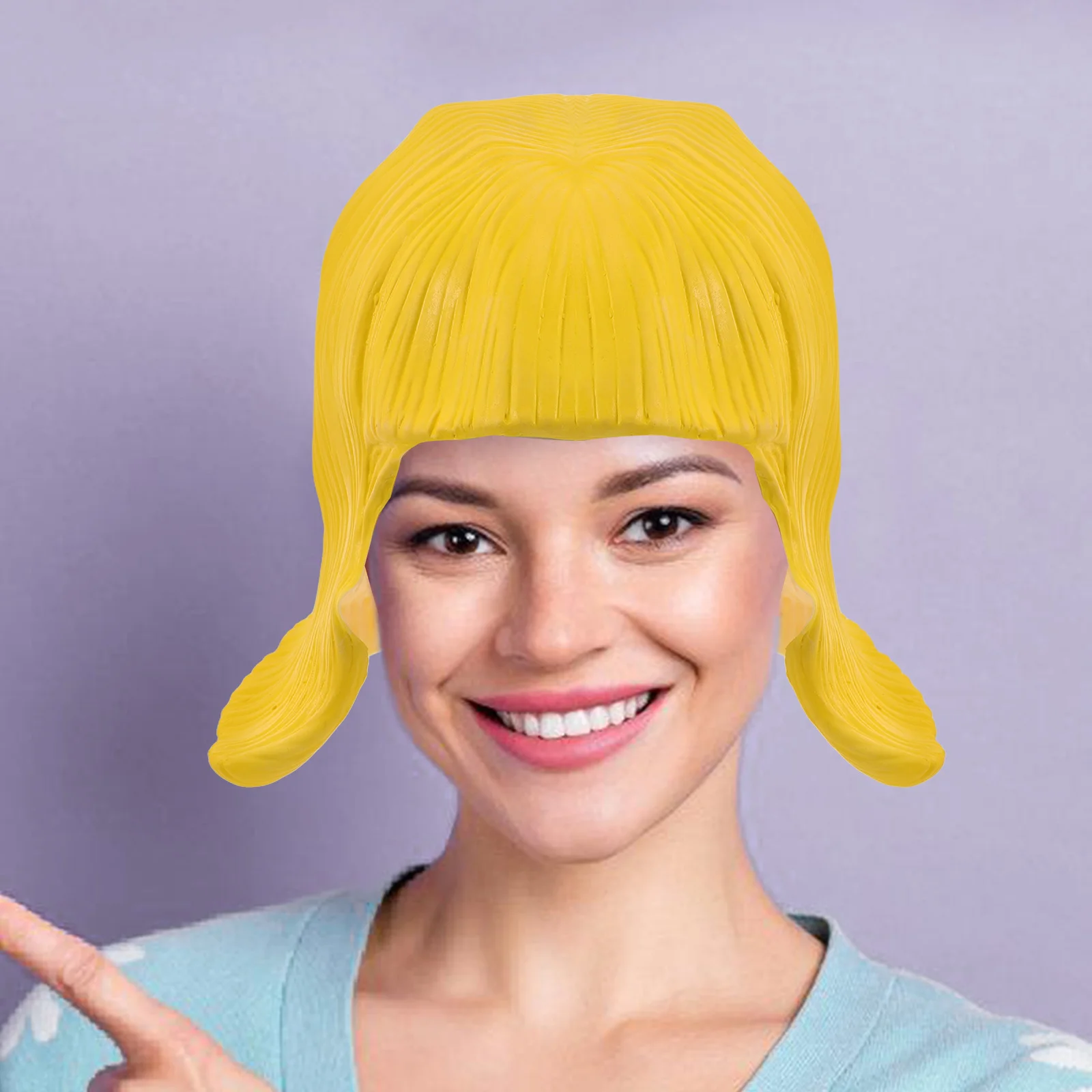 Kurz für Frauen, Cosplay-Charakter, leichte volle Perücken, lebendiges gelbes Haarteil, stilvolle, trendige Halloween-Party