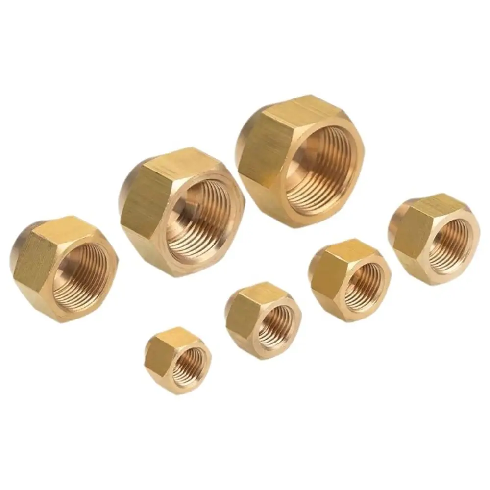 High Precision Brass Flare Nut Metric Thread Gold Brass Nut Hex Copper Fitting Hydraulic Pipeline