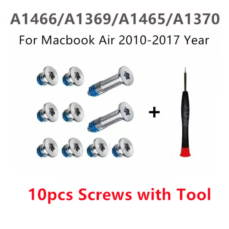 10pcs Screws are Suitable for Macbook Air A1466 A1369 A1465 A1370 Bottom Case Cover Notebook Retina Screws Set