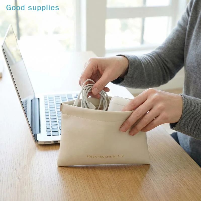 nimbleEarphone Storage Bag Mini PU Purse Bag with Automatic Closure Separate Compartment for Charging Cable for Travel and Work