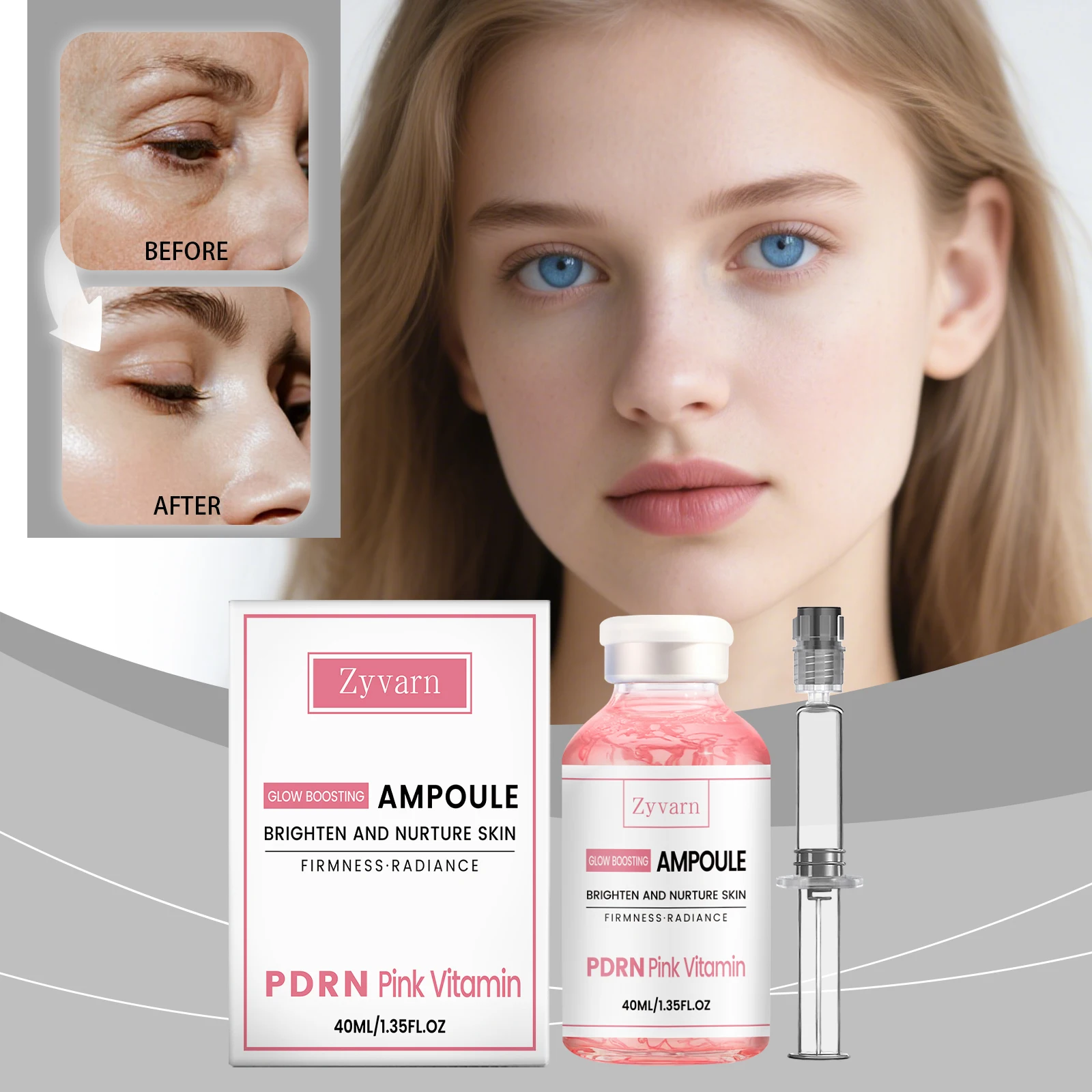Pink Vitamin Glow Boosting Ampoule Face Serum 40ml Niacinamide Collagen Hydrating Serum,Firming Brightening Korea Skin Care