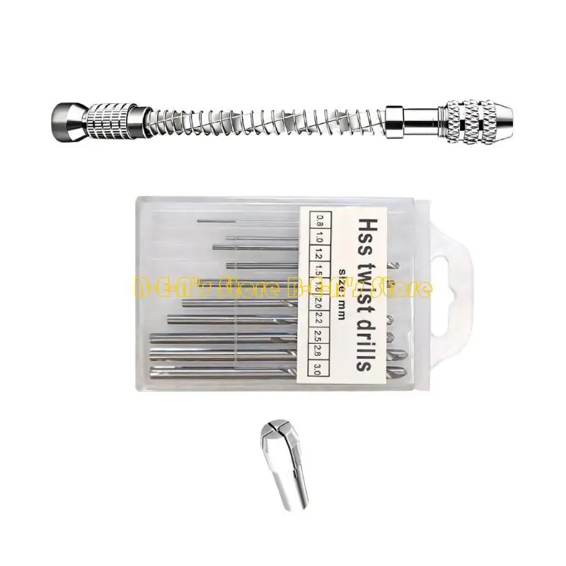 Y1AD 10Pcs Semi-Automatic Manual Hand Drill Aluminum Twist Hand Manual Push Chuck Twist Drill Bit 0.8-3mm Model Manual