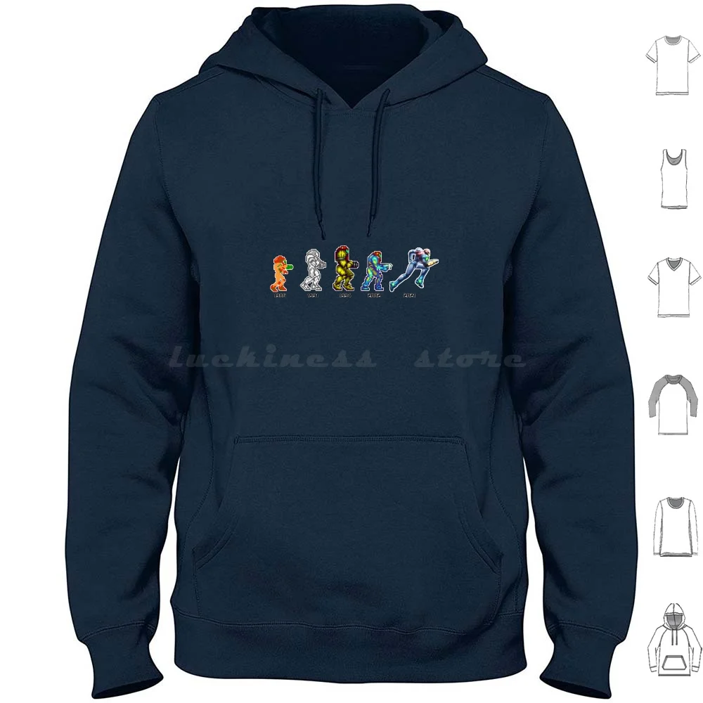 

Samus Evolution Hoodie cotton Long Sleeve Metroid Samus Samus Aran Dread Metroid Dread Pixel Pixel Art Snes Nes