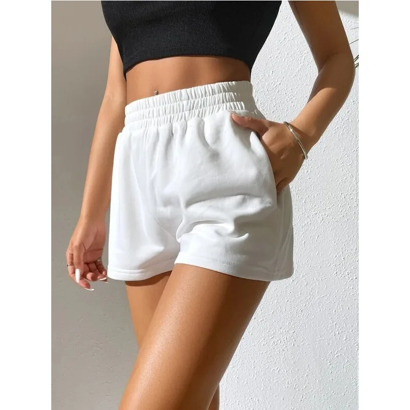 

Summer Elastic Waist Loose Wide-leg Solid Color Casual Sports Shorts 2025