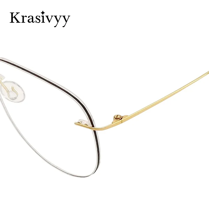 Krasivyy Pure Titanium Rimless Glasses Frames Men Pilot Ultralight Optical Prescription Eyeglasses Women Brand Designer Eyewear