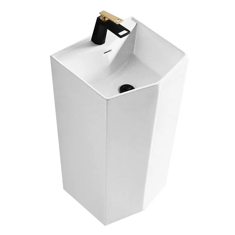 

Простая напольная раковина для ванной комнаты, вертикальная керамическая раковина-таз для умывания, интегрированная в пол.