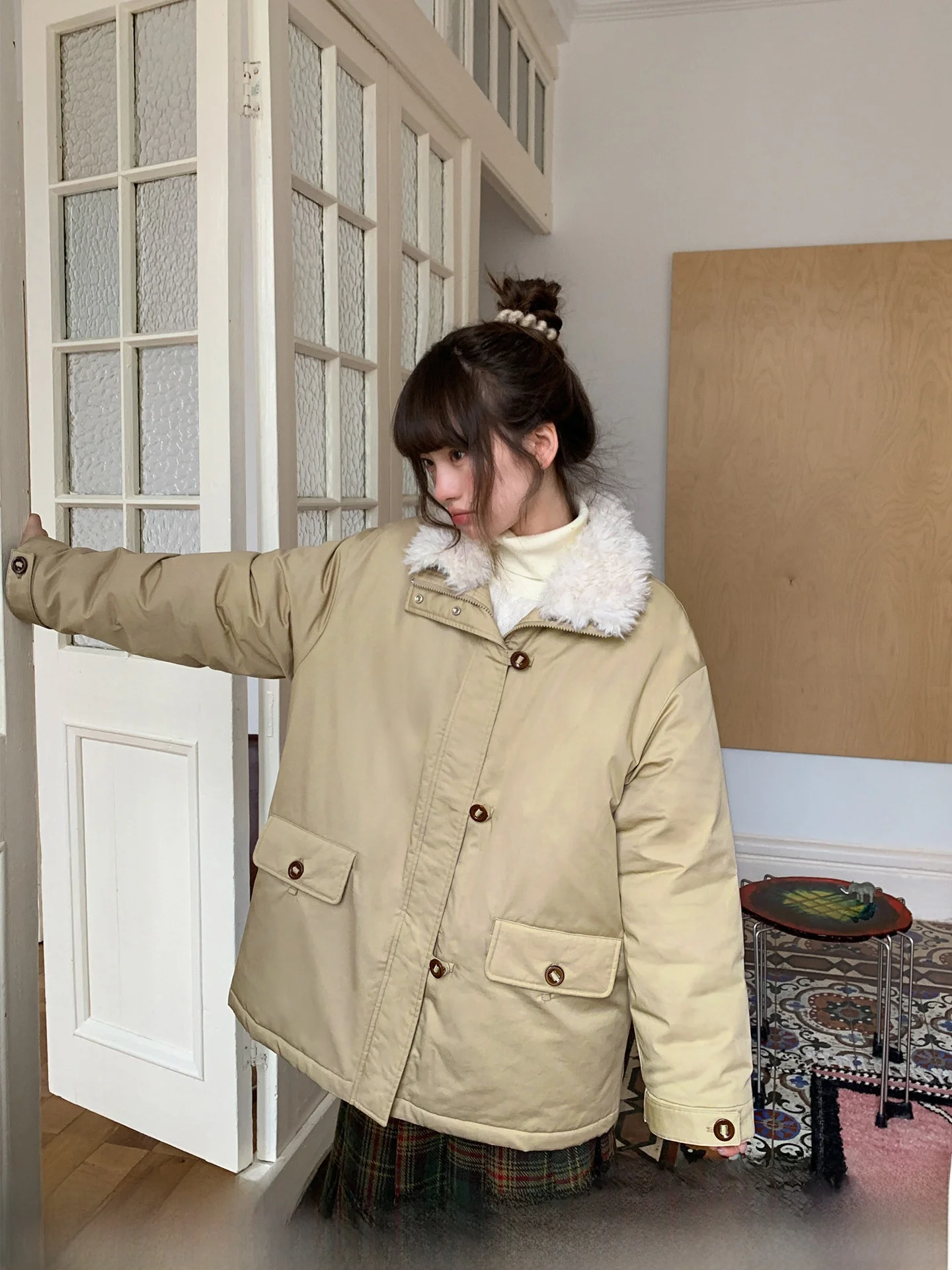 

Женская зимняя куртка в стиле ретро: простой дизайн, хлопок, универсальная, утепленная, с меховым воротником, модная верхняя одежда