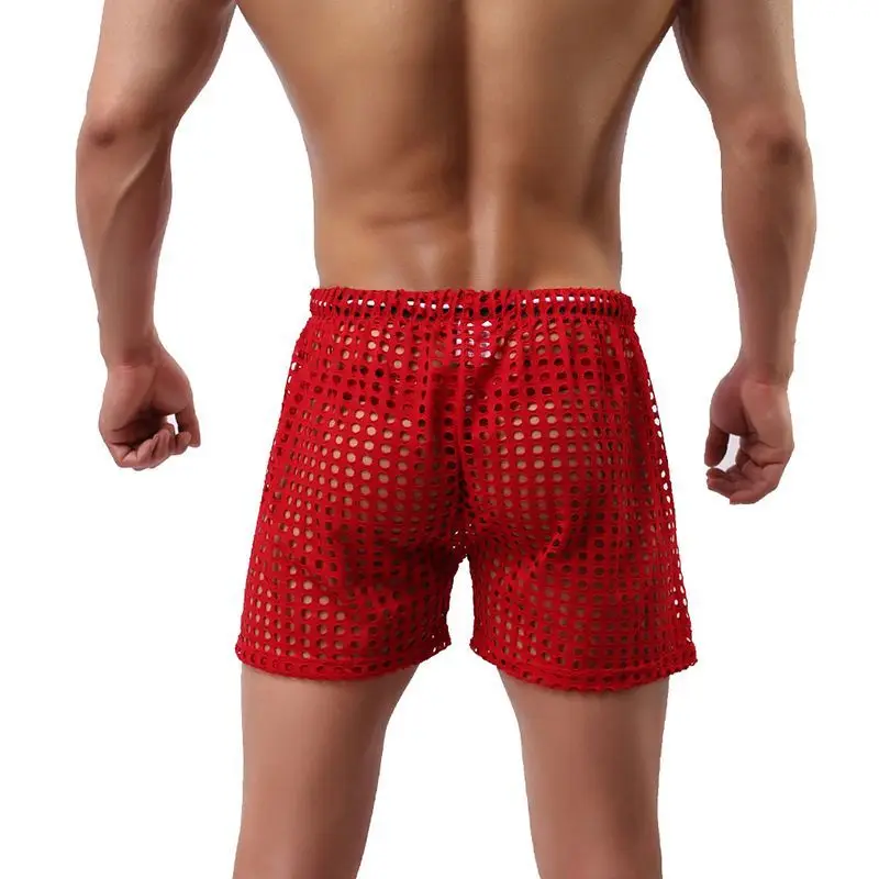 Men's Breathable Hollow Flat Corner Shorts Personalized Thin Mesh Trendy Fishing Net Short Pants Comfortable Sexy Board Shorts