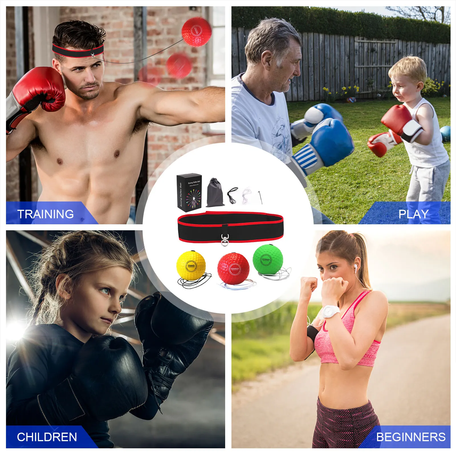 مجموعة كرات الملاكمة العاكسة مع عصابة رأس كرة ملاكمة سرعة لكمة رفع رد الفعل مثبتة على الرأس للتدريب على التنسيق بين اليد والعين