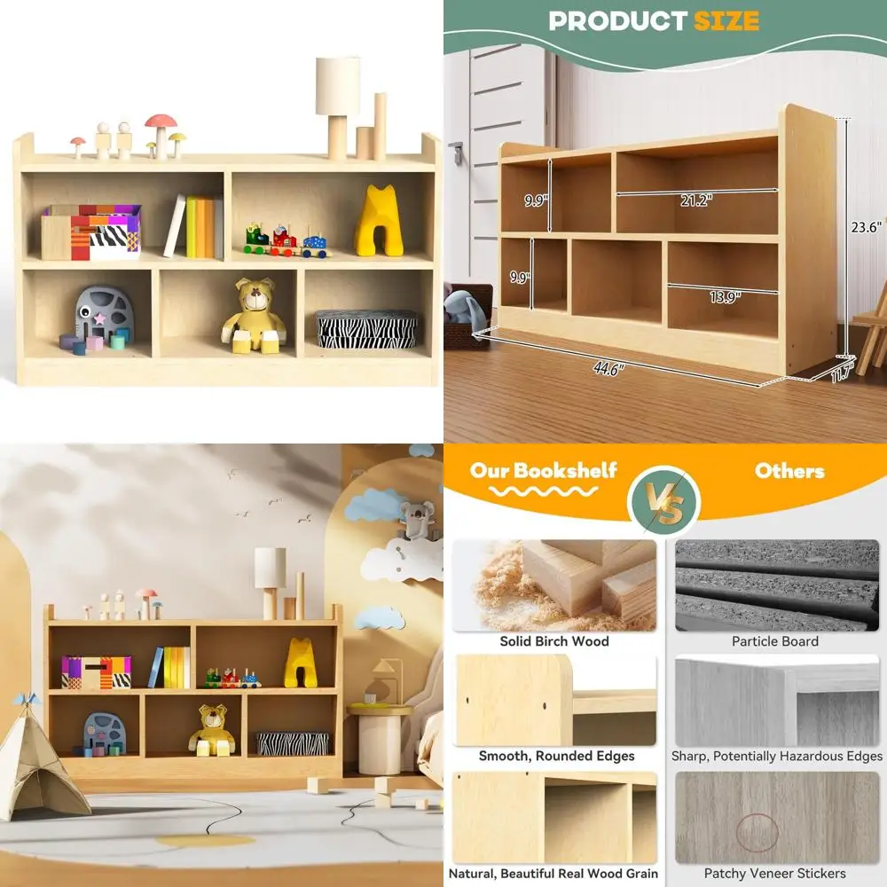 

Montessori 5-Section Birch Plywood Storage Cabinet, 2-Shelf Organizer for Kids, Perfect for Classrooms, Playrooms, and Home Acti