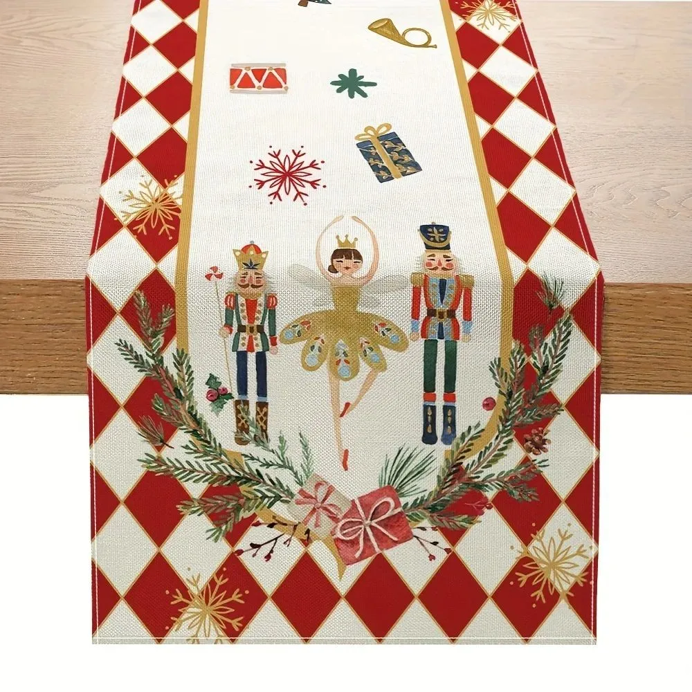 VIKAMA Weihnachts-Nussknacker-Tischläufer, Leinen-Tischdecke, maschinenwaschbar, Küchentischdecke, wiederverwendbar, 2026-Ausgabe