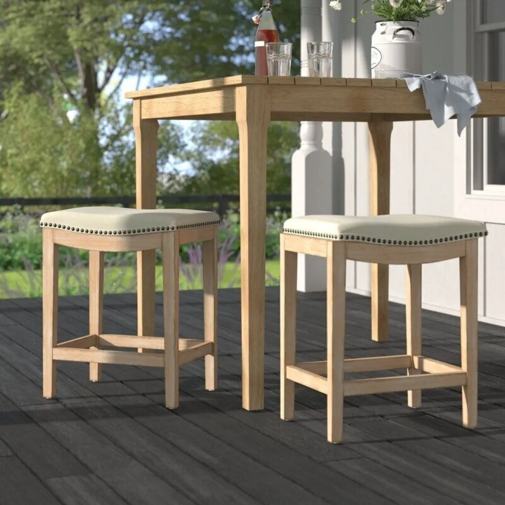 

2-Pieces Bar Stools Backless Padded Nailhead 24 Seat Height Footrest for Kitchen Island, Dining Room