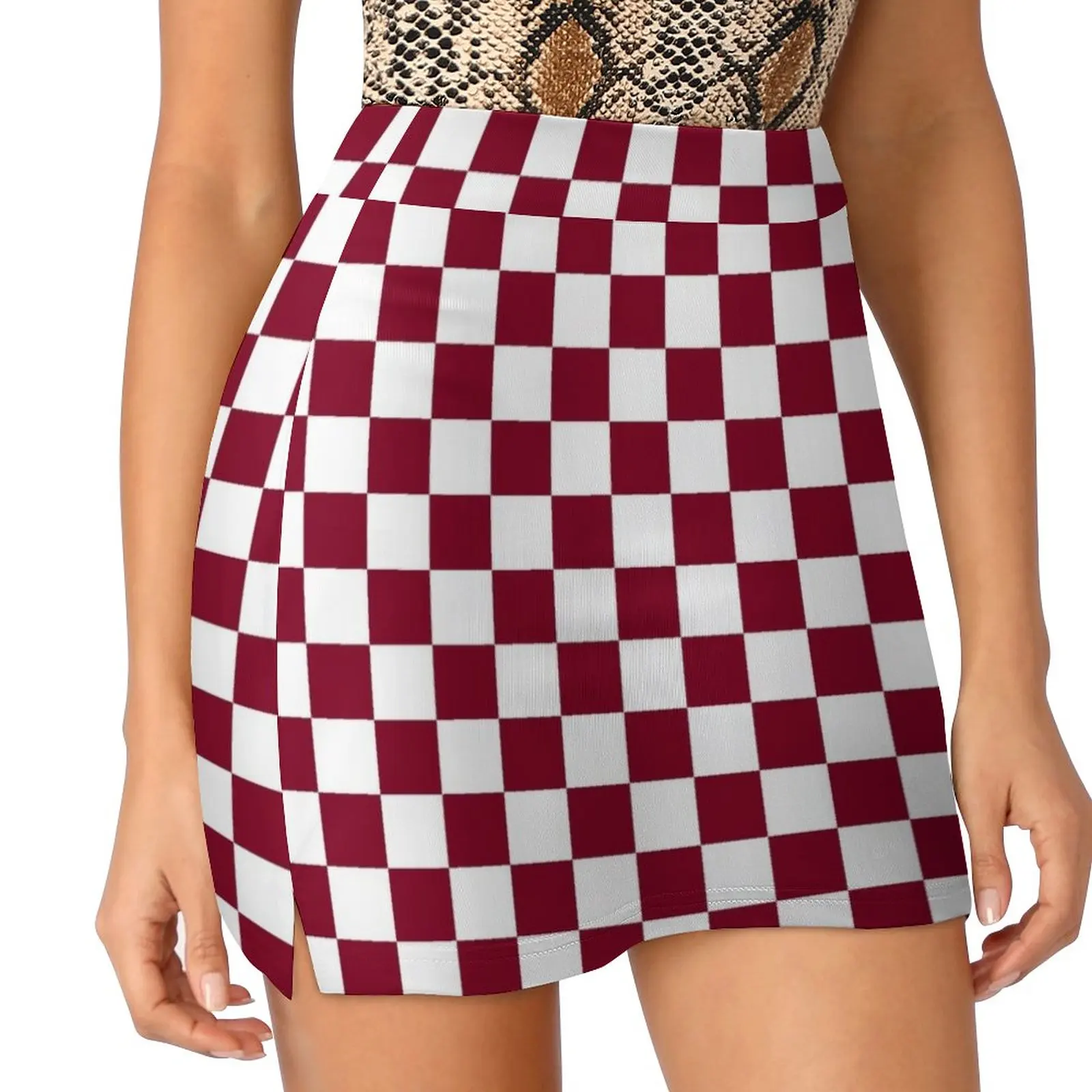 Burgundy And White Checkerboard Pattern Light proof trouser skirt womans clothing Evening dresses