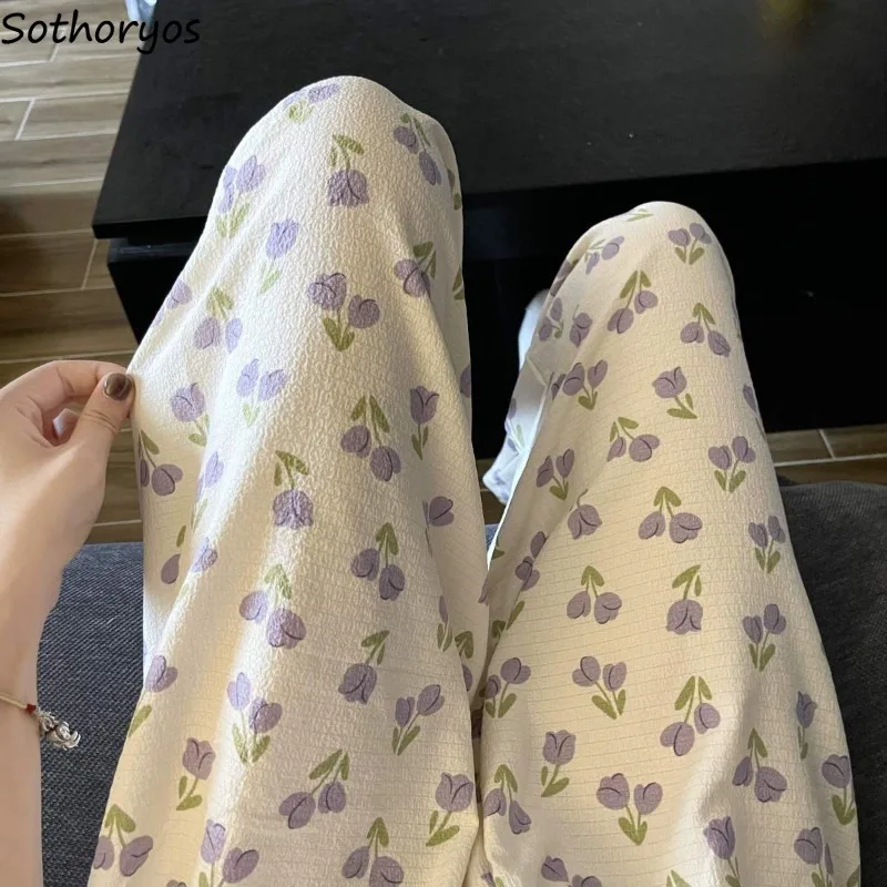 

Sleep Bottoms Women Flowers All-match Simple Autumn Elegant Lovely Popular Age-reducing Ladies Korean Style Designed Charming