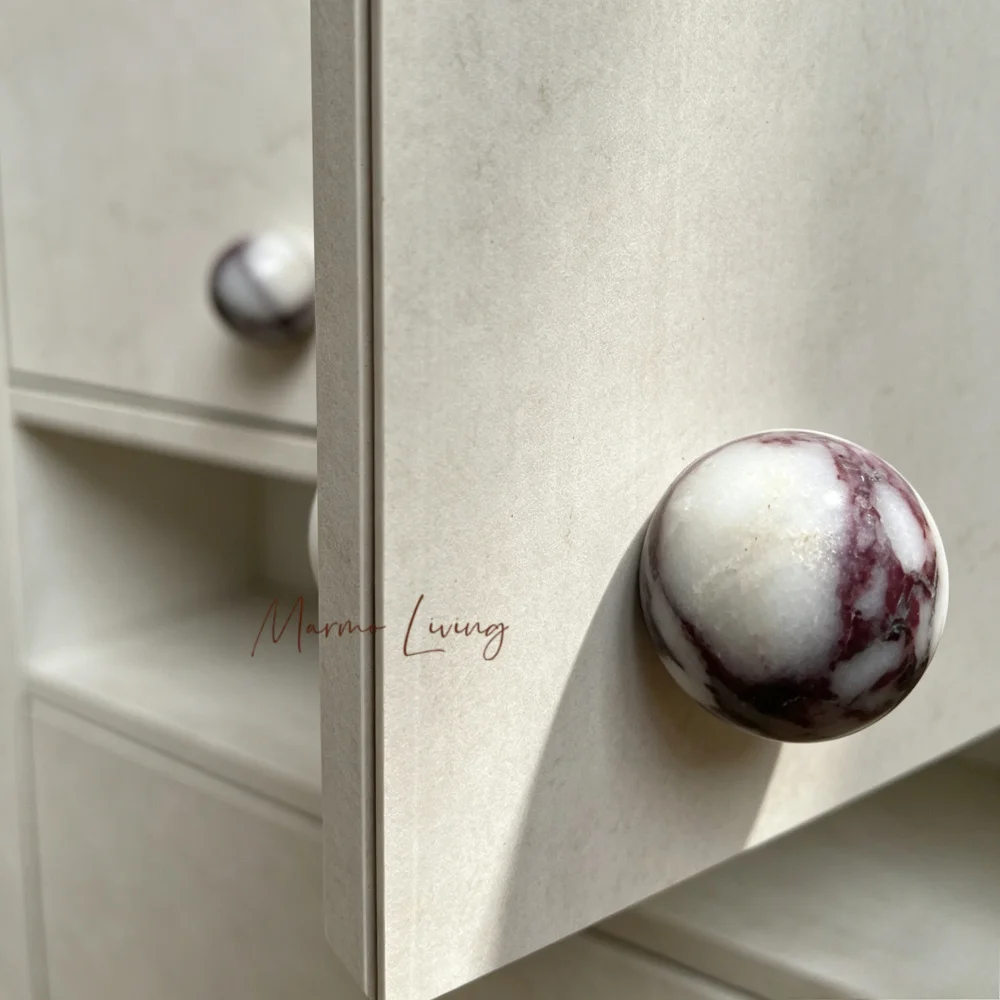 French Luxury Calacatta Viola Stone Knob Drawer Cabinet Natural Marble Handle Villa Creative Decoration Pull