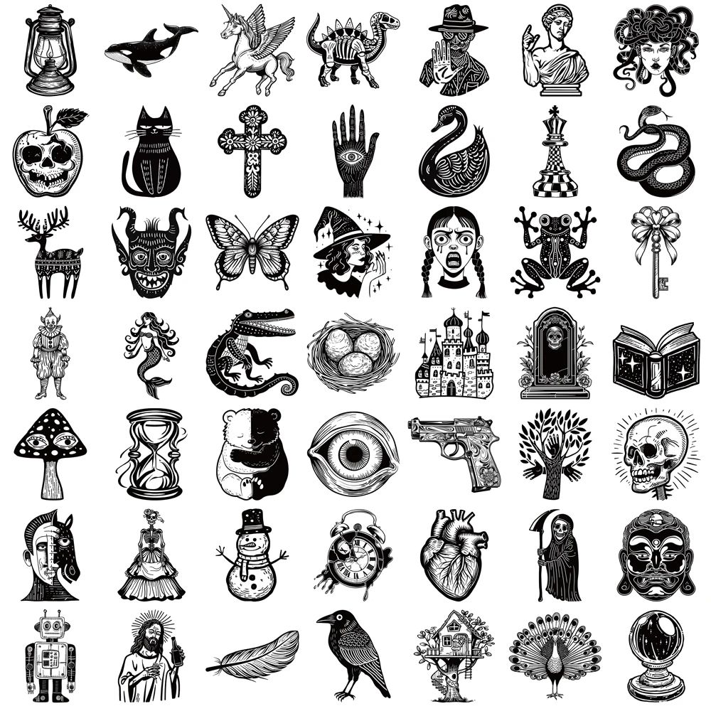 50PCS Black And White Gothic Sticker Art Vintage Classic Suitcase Scrapbook Helmet Laptop Waterproof Gift Cool Toys Decal