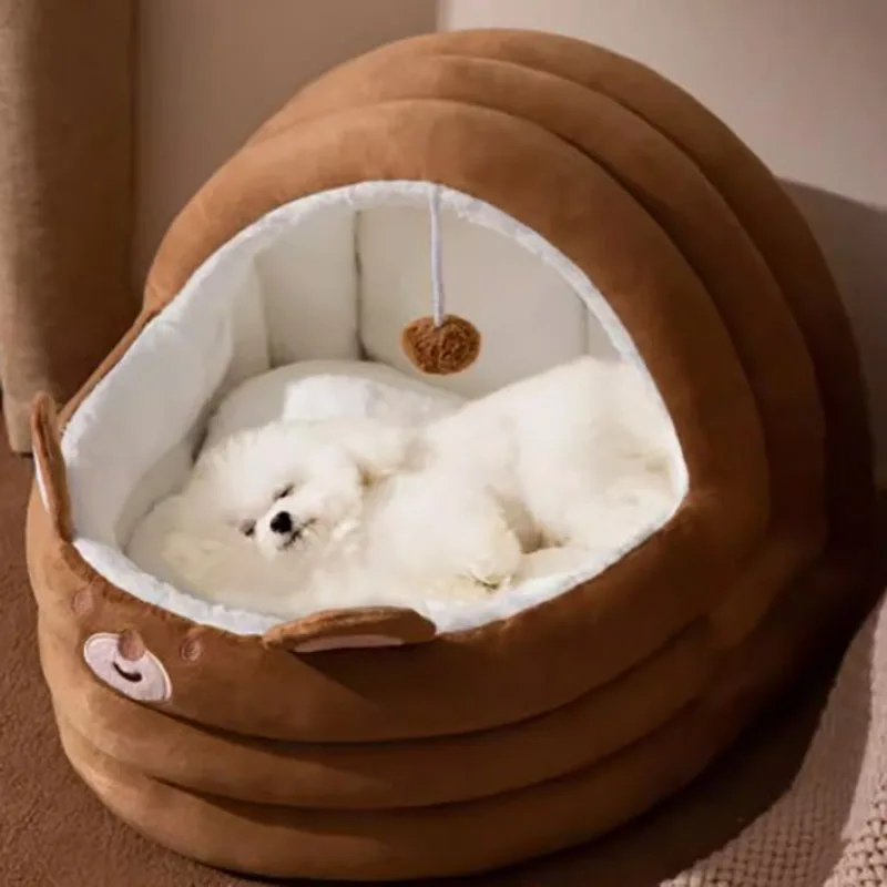 

Enclosed Dog Kennel Warm Winter Cave Soft Cozy Sleeping Bed Small Medium Dogs Puppy Nest Basket Niche Pour Chien Furniture