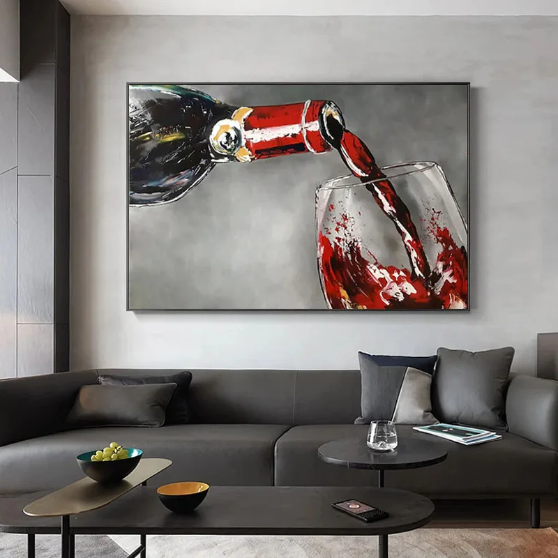 Handed Pour Red Wine Glass Poster Modern Abstract Wall Whisky Pictures Canvas Print Interior Bar Restaurant Home Decor Painting