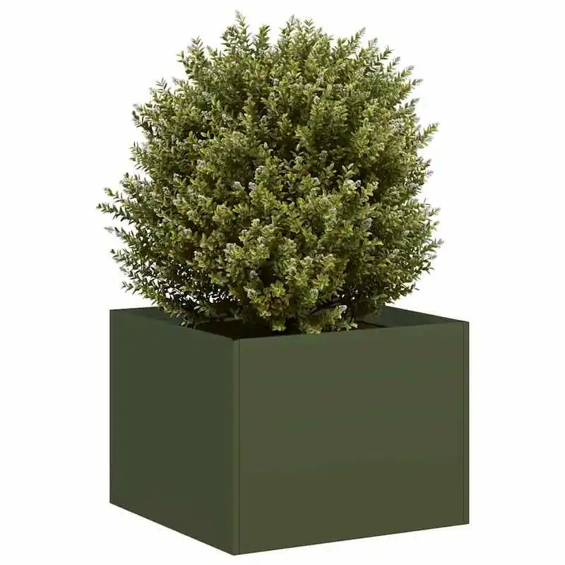 Pot de fleurs vert olive 40x40x30 cm en acier résistant à la rouille, jardinière surélevée pour jardin, patio, balcon, culture de fleurs, légumes, fruits, usage de jardinage